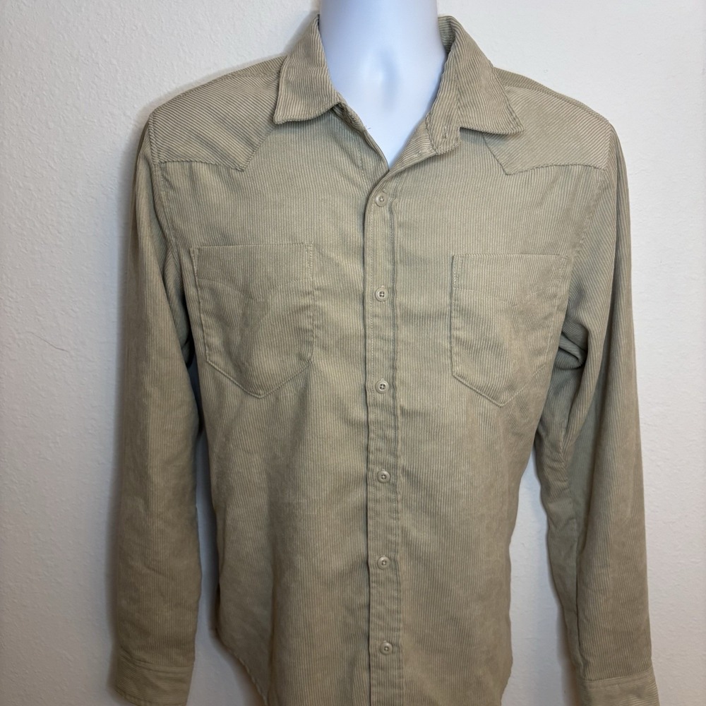 Corduroy Button-Up Shirt Beige Long Sleeve Mens S VTG Y2K Frye